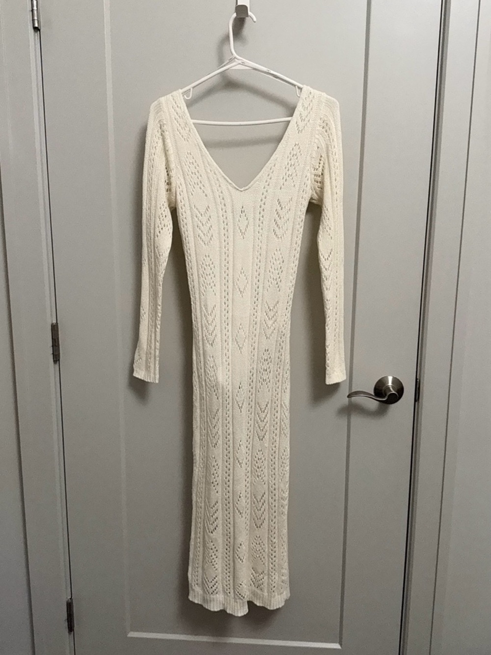 Lulus Pointelle Me A Secret Cream Knit Midi Dress - Picture 3 of 7
